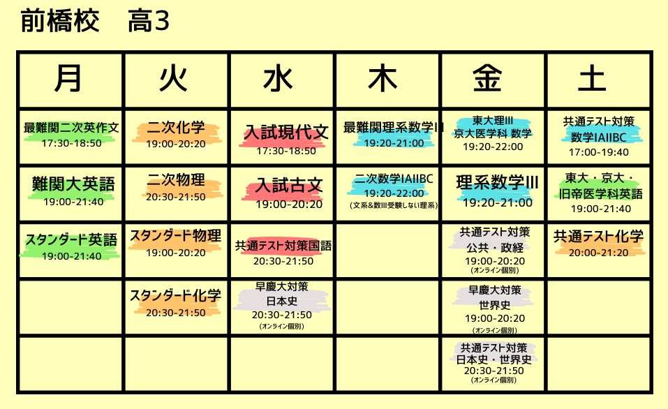 高3前橋校時間割